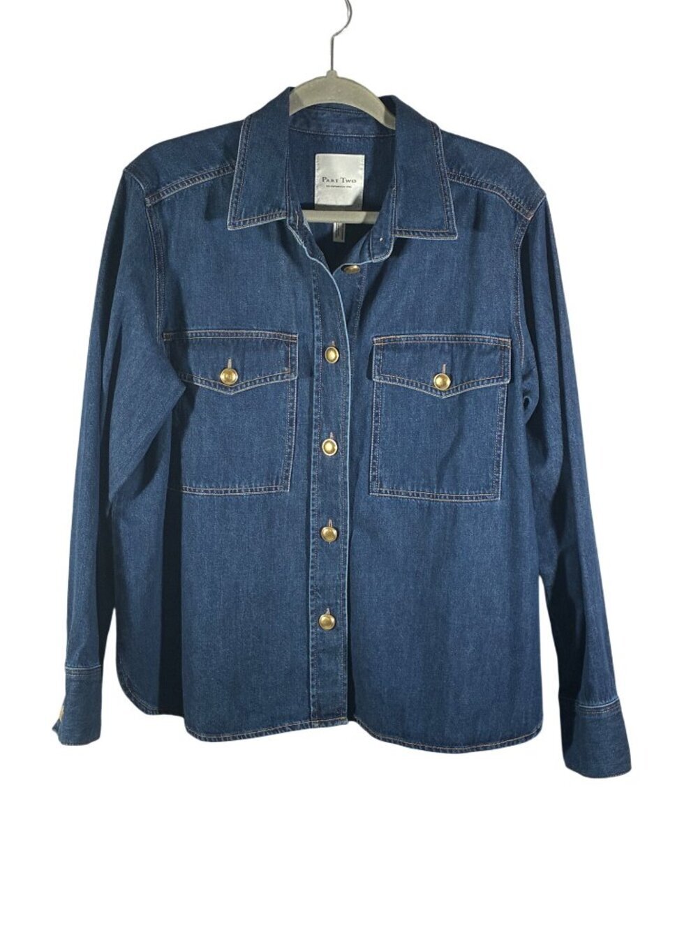 Part Two Womens Denim Button-Down Shirt With Gold Button Details Size 40 Large